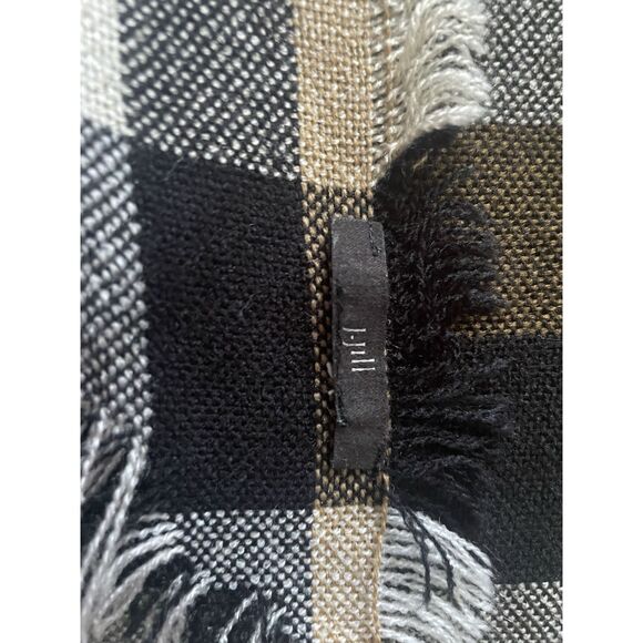 J.Jill Plaid Blanket Scarf Black Tan Cream Soft Fringe Wrap Shawl Cozy Fall - Picture 2 of 3